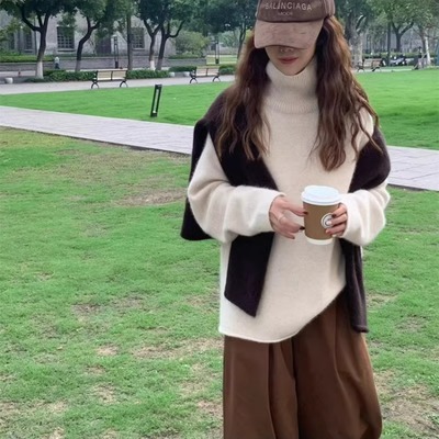 高领羊绒针织衫女慵懒风毛衣