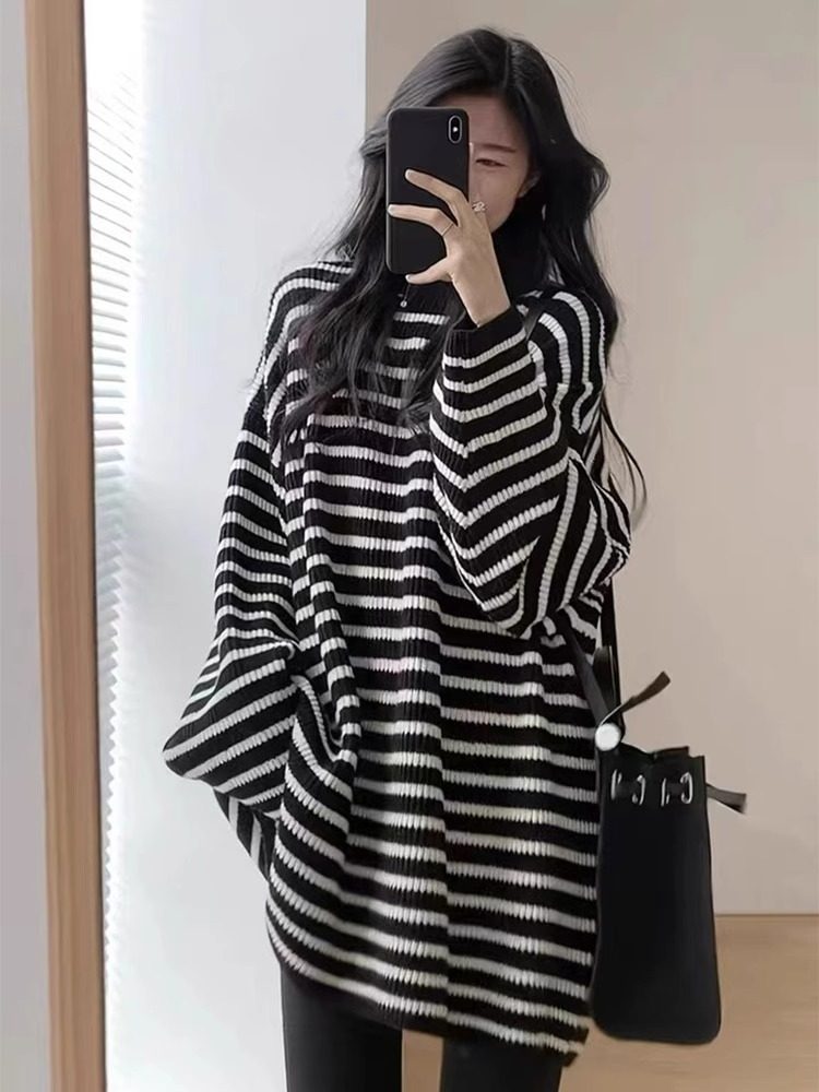 经典复古羊绒条纹针织衫女