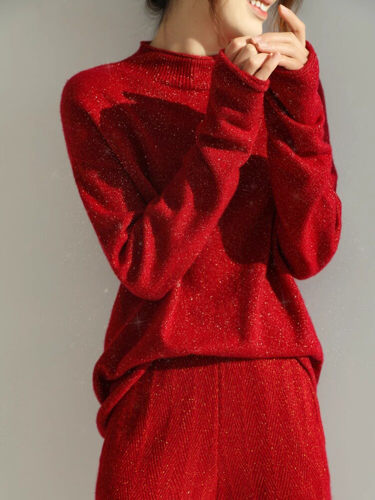 红色针织套装女新年套装