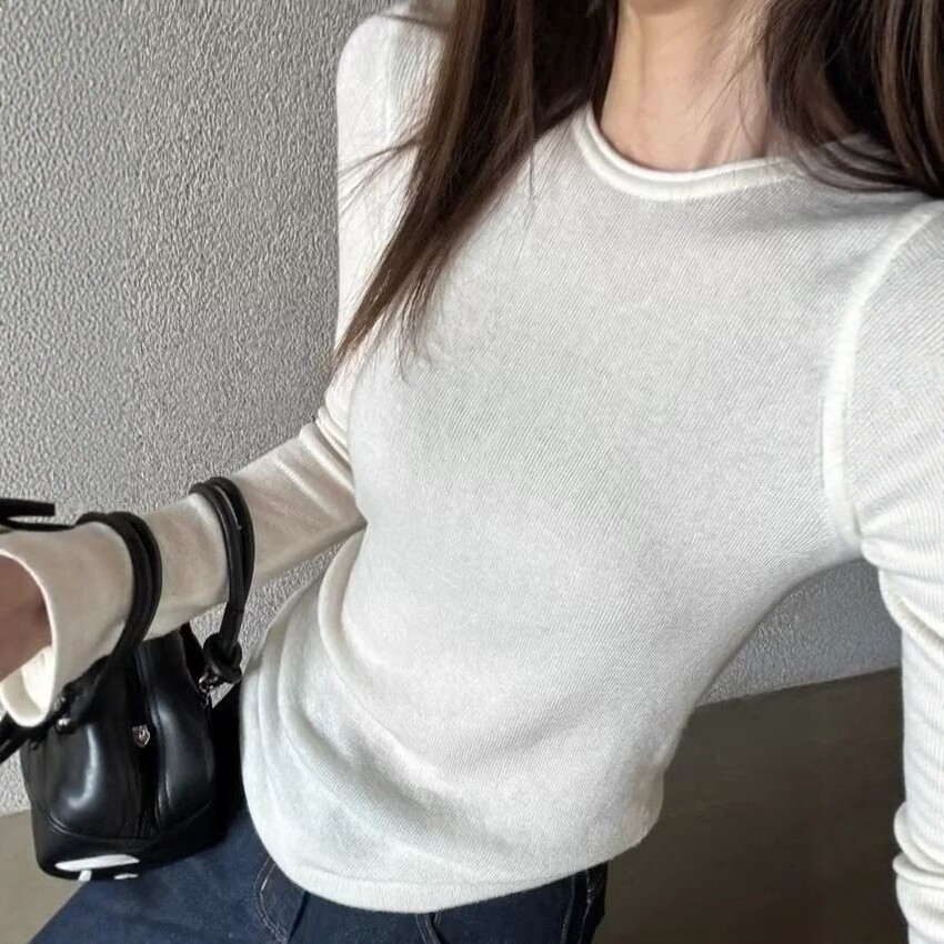 通勤显瘦羊毛圆领薄款针织衫女
