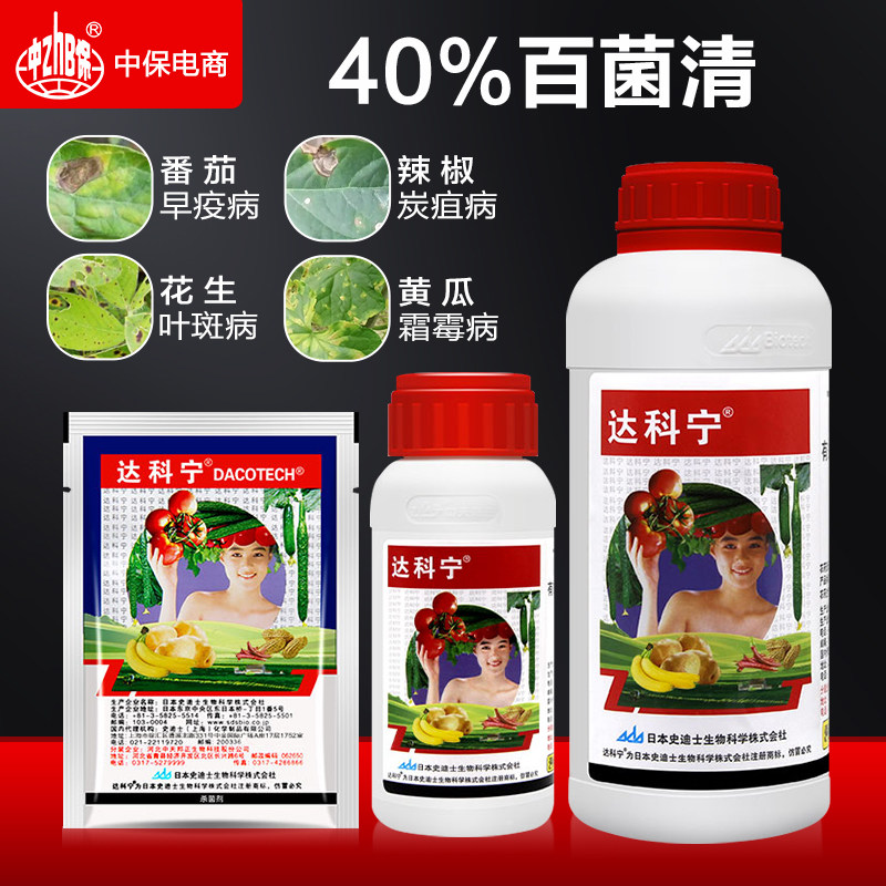 日本 达科宁 40%百菌清 黄瓜霜霉早晚疫叶霉炭疽叶斑病农药杀菌剂