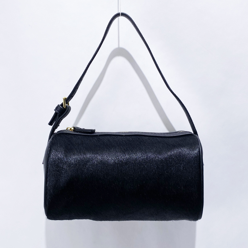 轻奢马毛拼接真皮女包2025新款高级质感单肩斜挎包手拎笔筒枕头包