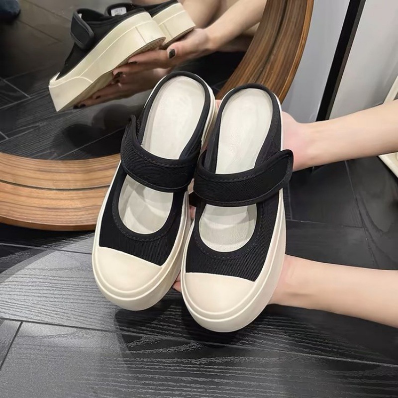 法式玛丽珍女鞋春夏配裙子赵露思同款帆布mona小白鞋厚底大头单鞋