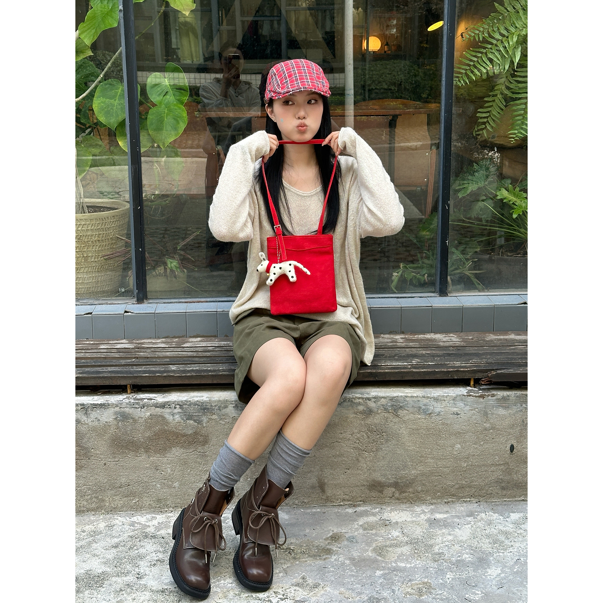 HIJUDY红色韩系小方包