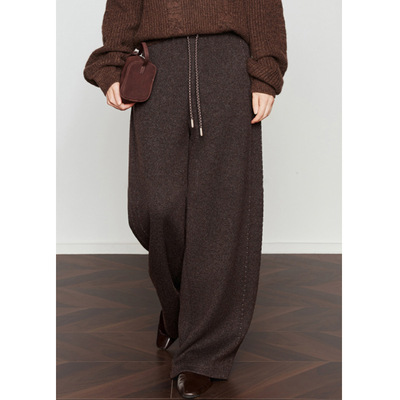 【CO定单】灰色休闲裤女2025冬新款宽松抽绳慵懒糯米裤阔腿直筒裤