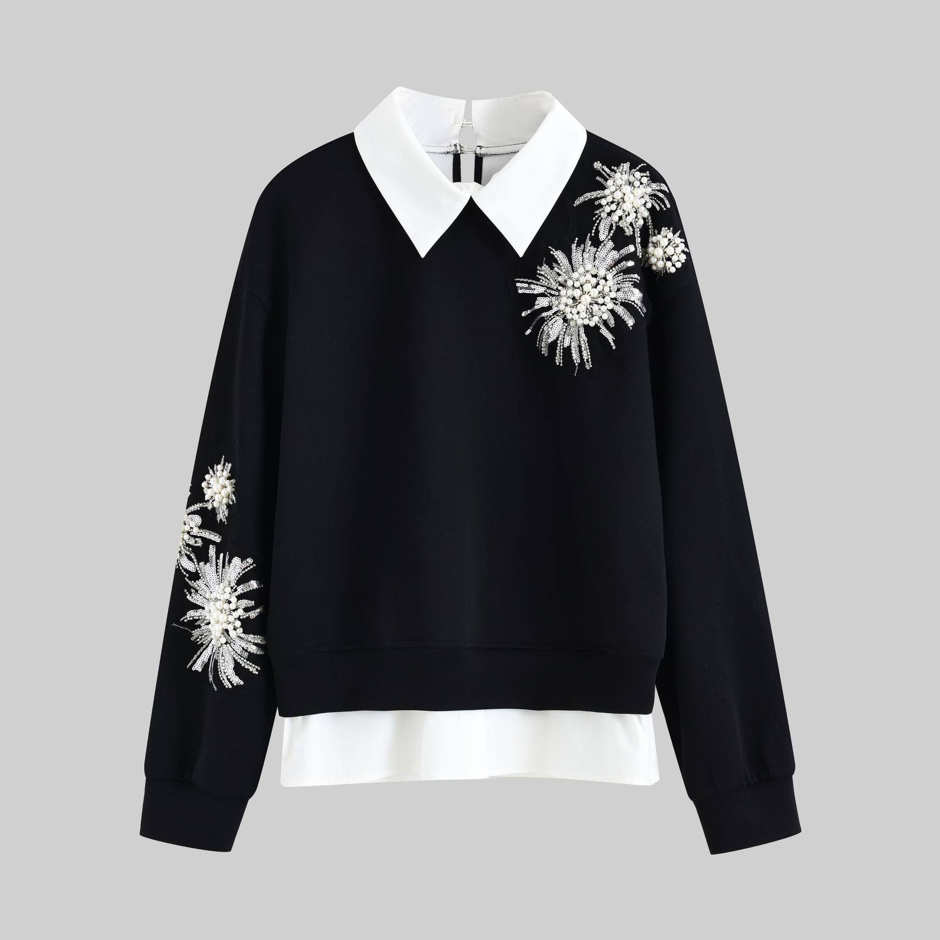 10228【假两件POLO领卫衣女秋冬新款设计感重工钉珠长袖上衣】,女装/女士精品,卫衣/绒衫,淘宝优惠券,粉丝福利购,淘宝优惠卷