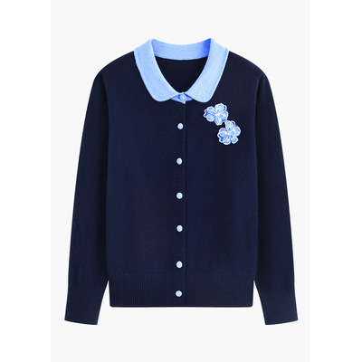 设计感立体花朵针织开衫女2025秋冬新款高级轻奢桑蚕丝小个子上衣