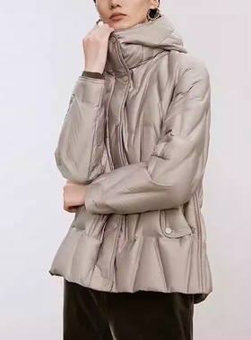 【朗*定单】2025冬新款简约短款立领连帽90白鸭绒高克重羽绒服女