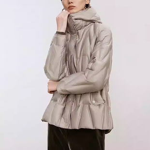 【朗*定单】2025冬新款简约短款立领连帽90白鸭绒高克重羽绒服女