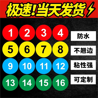 pvc号码数字编号贴纸圆形不干胶