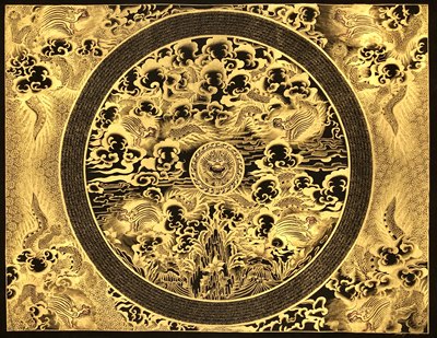 经典黑金横幅九五至尊九龙坛城纯手绘纯手工尼泊尔唐卡挂画那葛王