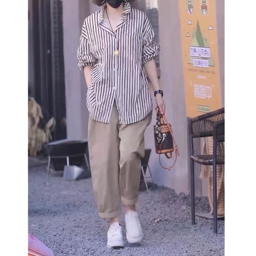 今年流行特惠23209大爱美依缘2026新款韩版简约竖条纹衬衫时尚
