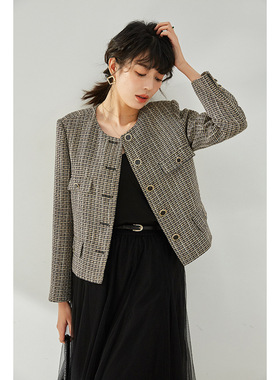 今年流行特惠盛宏春秋新小*香风粗纺复古直筒薄款12866外套