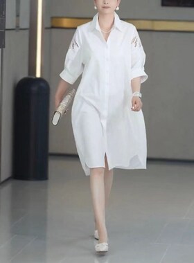 今年流行特惠23380大爱美依缘2025夏季新款白色翻领衬衫连衣裙