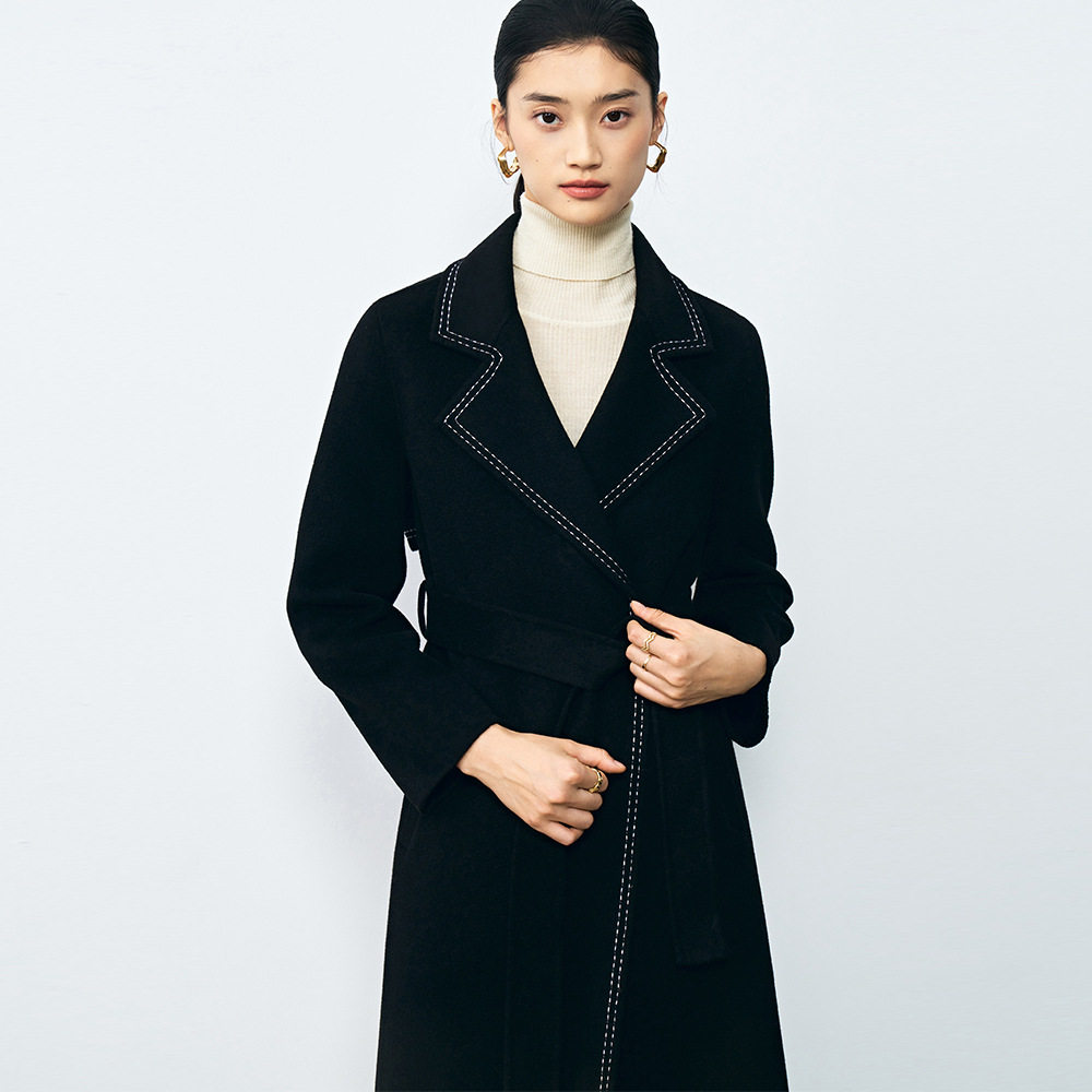 今年流行特惠秋冬新黑色双面呢设计感风衣式通勤刺绣外套大衣,女装/女士精品,毛呢外套,淘宝优惠券,粉丝福利购,淘宝优惠卷
