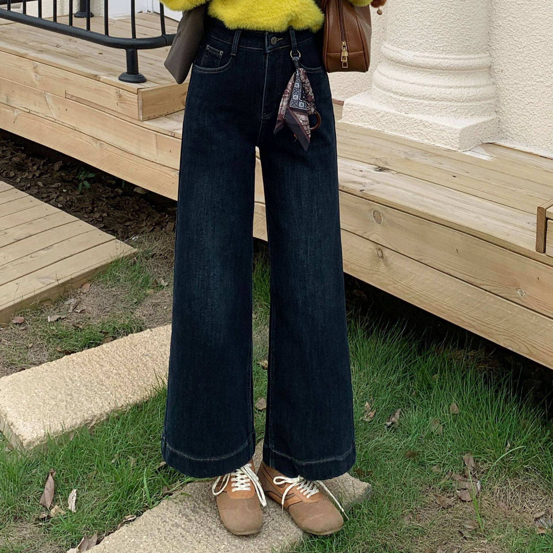 今年流行特惠25冬款休闲百搭直筒垂感深色水洗高腰阔腿加绒牛仔裤,女装/女士精品,牛仔裤,淘宝优惠券,粉丝福利购,淘宝优惠卷