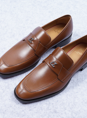 意大利原产焦糖棕色小牛皮金属CL扣商务乐福鞋