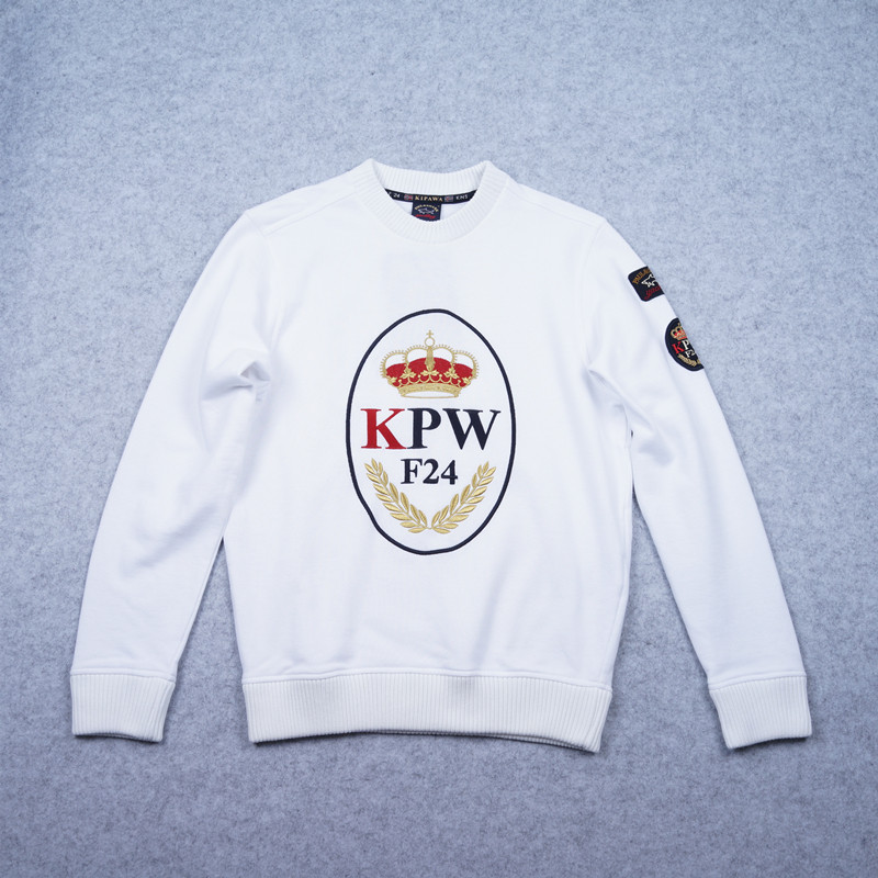 PAUL鲨鱼kipawa系列精美刺绣纯棉白色圆领卫衣
