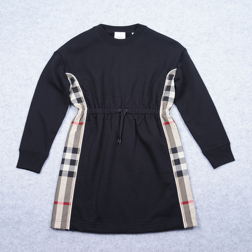 英国老牌经典款纯棉格纹拼接女童装春秋连衣裙