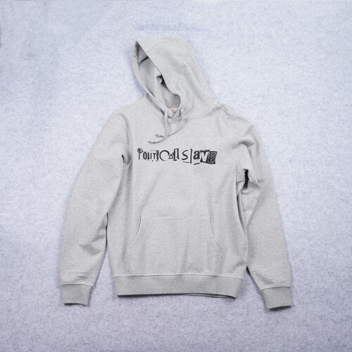 Political Slave Text Hoodie 纯棉灰色连帽卫衣