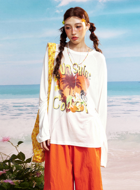 Babefish onze 原创日慵懒宽松白色防晒衣长袖T恤