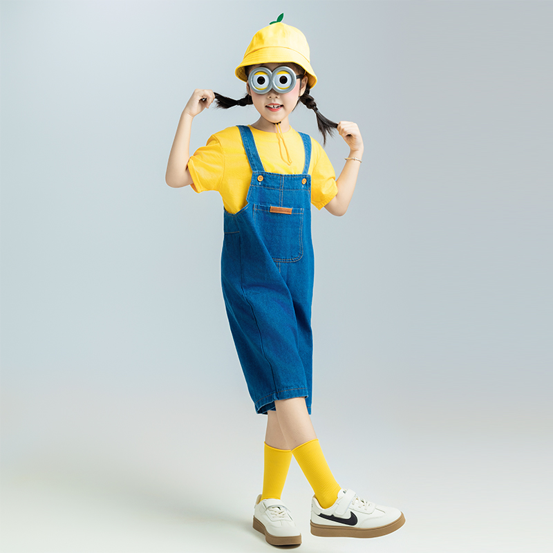 儿童小黄人COS演出服牛仔背带裤套装秋冬卫衣时尚幼儿园表演服
