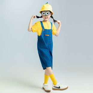 儿童小黄人COS演出服牛仔背带裤套装秋冬卫衣时尚幼儿园表演服