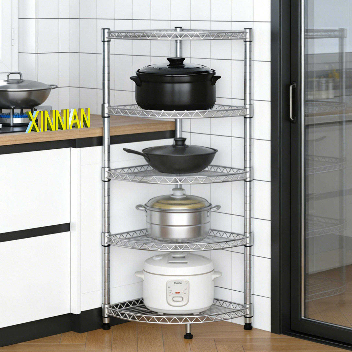 德国厨房转角置物架落地墙角锅具收纳多功能架子三角锅架浴室盆架