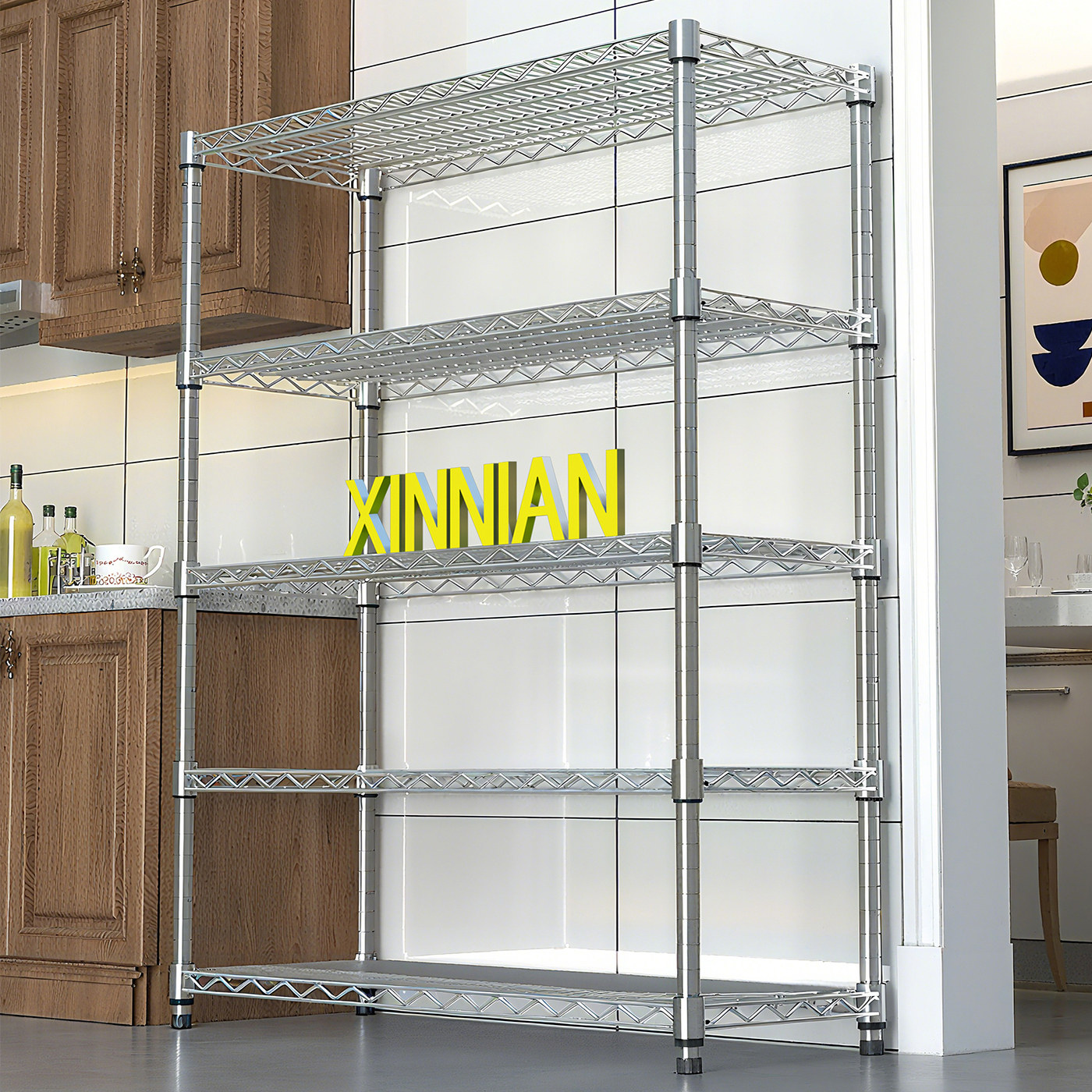 德国厨房置物架落地可调节不锈钢色阳台收纳储物架多功能花架货架