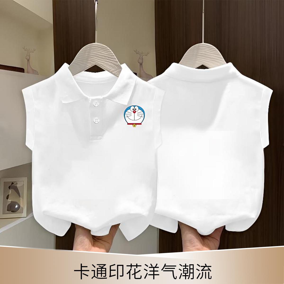 2025新款男童女童夏季洋气休闲卡通印花无袖背心T恤polo衫衣服潮