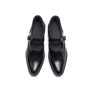 Asthershop原创 布洛克雕花玛丽珍鞋 尖头黑色小皮鞋粗跟通勤单鞋