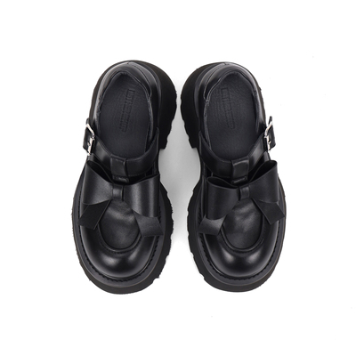 Asthershop原创 可爱风蝴蝶结装饰玛丽珍鞋 春秋黑色牛皮厚底女鞋