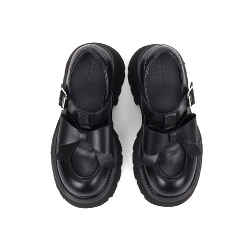 Asthershop原创 可爱风蝴蝶结装饰玛丽珍鞋 春秋黑色牛皮厚底女鞋