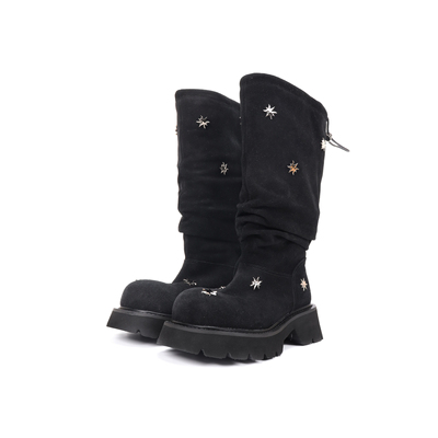 Asthershop原创 牛反绒雪地靴   黑色冬季长靴