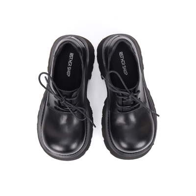 Asthershop原创 大头厚底德比鞋 黑色系带小皮鞋简约舒适深口单鞋