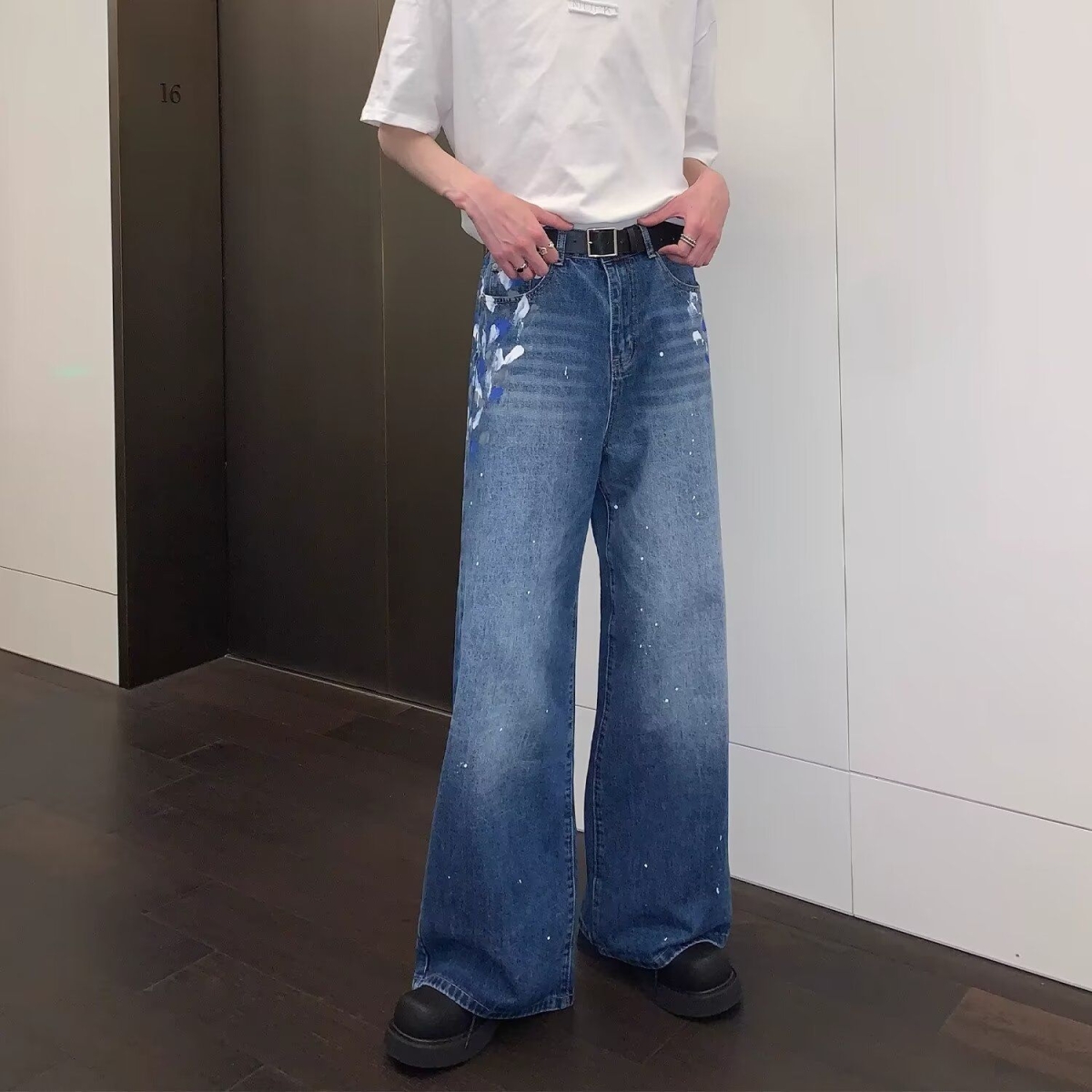 设计感毛边破洞牛仔裤男女新款高腰显瘦做旧直筒长裤