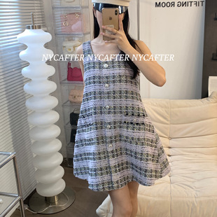 连衣裙 香芋紫格纹小香风吊带背心式 清仓NYCAFTER2023新款 aw经典