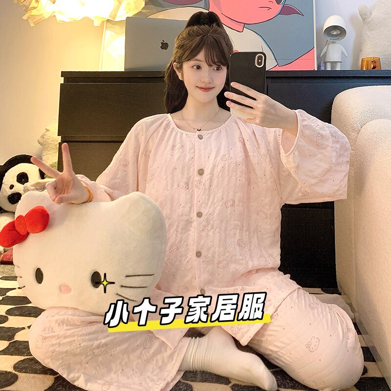 少女春秋带胸垫卡通睡衣套装