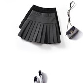 百褶裙秋冬款 灰色高腰半裙 小个子半身裙松紧腰冬天短裙配长靴冬款