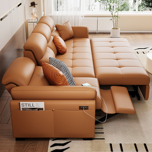 奶油风钢琴键智能电动伸缩沙发客厅大小户型现代简约多功能沙发床