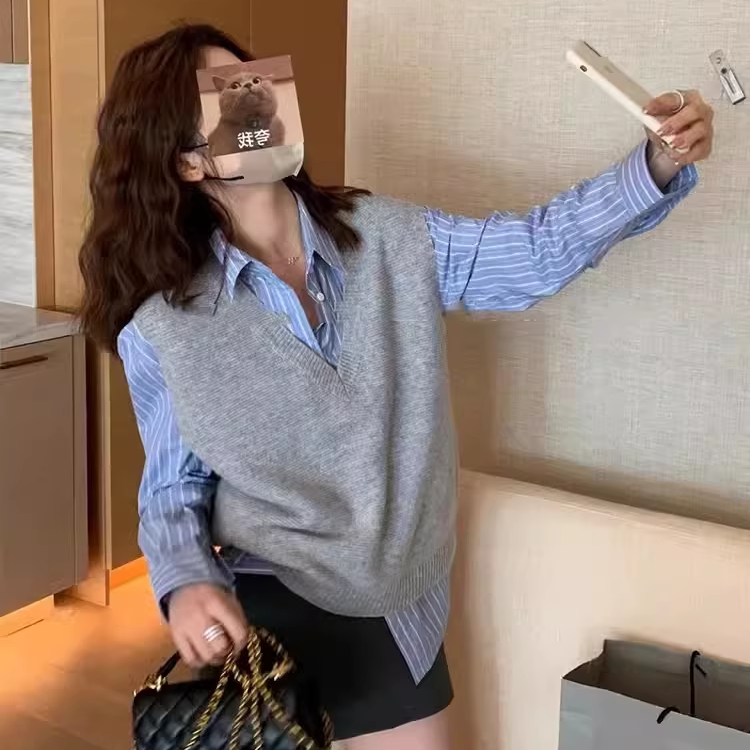 韩系秋冬学院风羊毛针织马甲背心女搭配衬衫叠穿无袖毛衣坎肩上衣