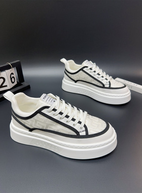 夏季透气轻便布鞋2024新款男鞋潮流拼色厚底百搭运动休闲鞋板鞋