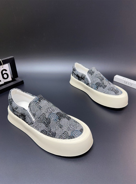 透气布鞋夏季厚底帆布鞋2024新款男鞋套脚舒适百搭休闲潮流复古