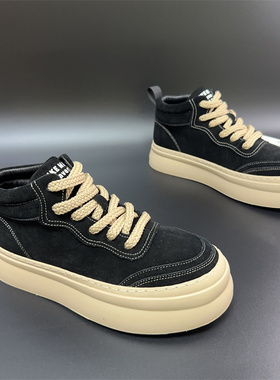 翻毛皮高帮男鞋2025新款冬季加绒保暖棉鞋休闲运动板鞋系带百搭