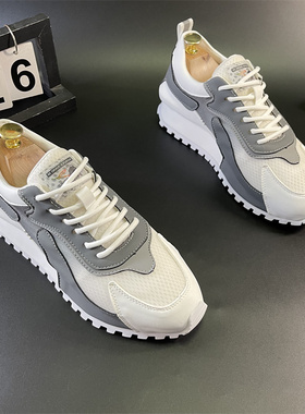 夏季新款透气网面男鞋低帮系带平跟内增高潮流拼色时尚运动休闲鞋