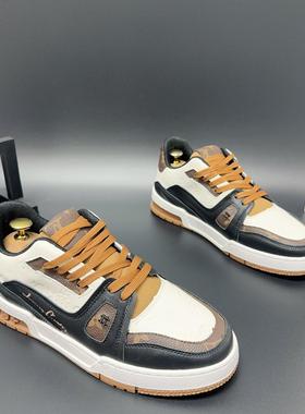 秋季新款低帮板鞋透气拼色时尚休闲运动鞋厚底潮流百搭青年学生鞋