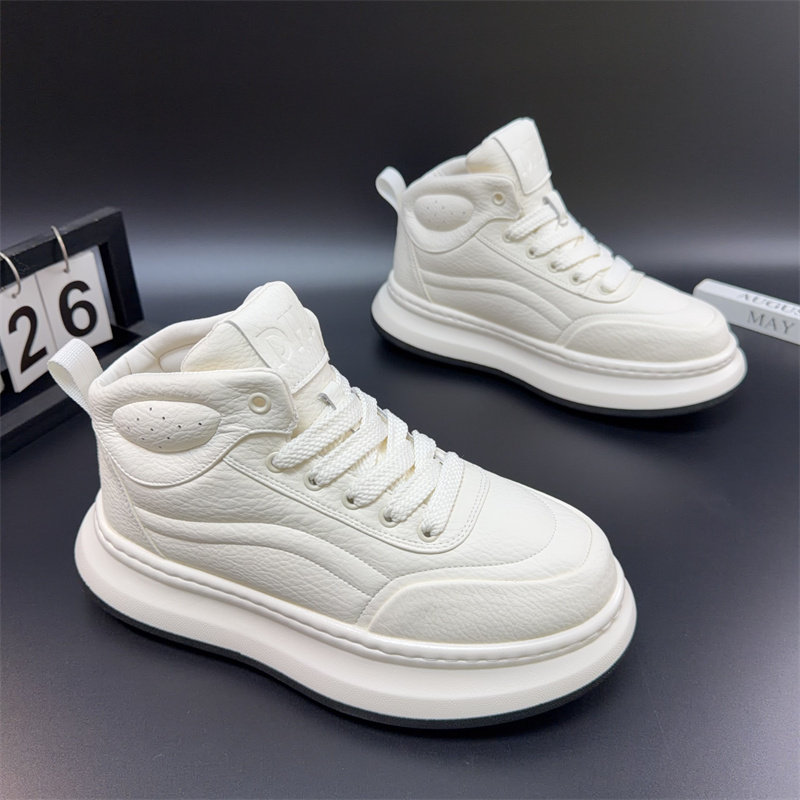男鞋2025新款冬季高帮板鞋白色增高休闲鞋百搭时尚潮流加绒保暖