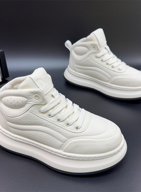 男鞋2025新款冬季高帮板鞋白色增高休闲鞋百搭时尚潮流加绒保暖
