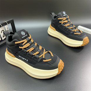 棉鞋 高帮加绒运动老爹鞋 新款 2025年秋冬季 保暖系带百搭增高 男士