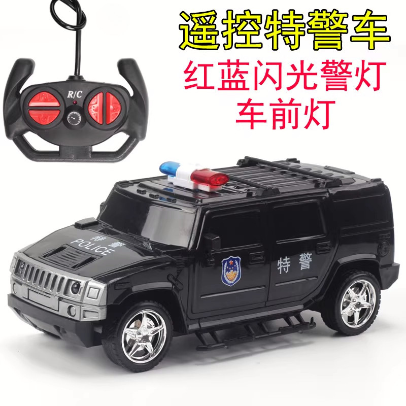 儿童遥控灯光仿真悍马特警车公安警察车男孩汽车越野电动赛车玩具